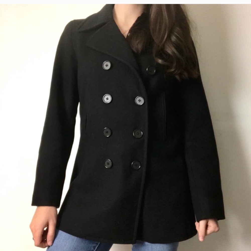 J. Crew Black Wool Blend Peacoat